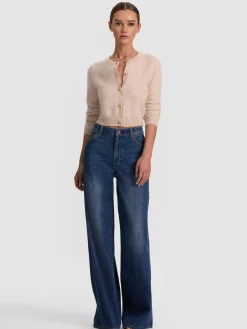 Alice and Olivia CARDIGANS*DOLLIE BRUSHED CASHMERE CARDIGAN SOFT WHITE/BLACK