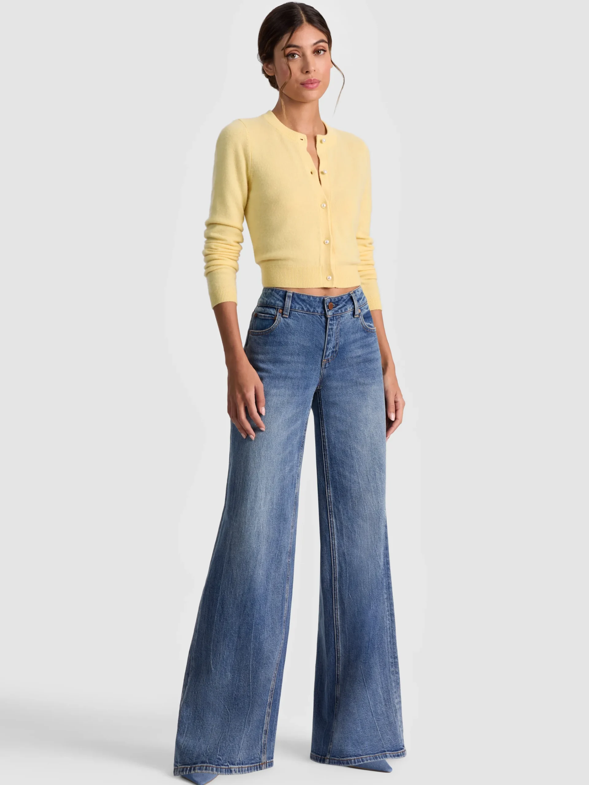 Alice and Olivia CARDIGANS*DOLLIE CASHMERE CARDIGAN DARLA LIGHT INDIGO