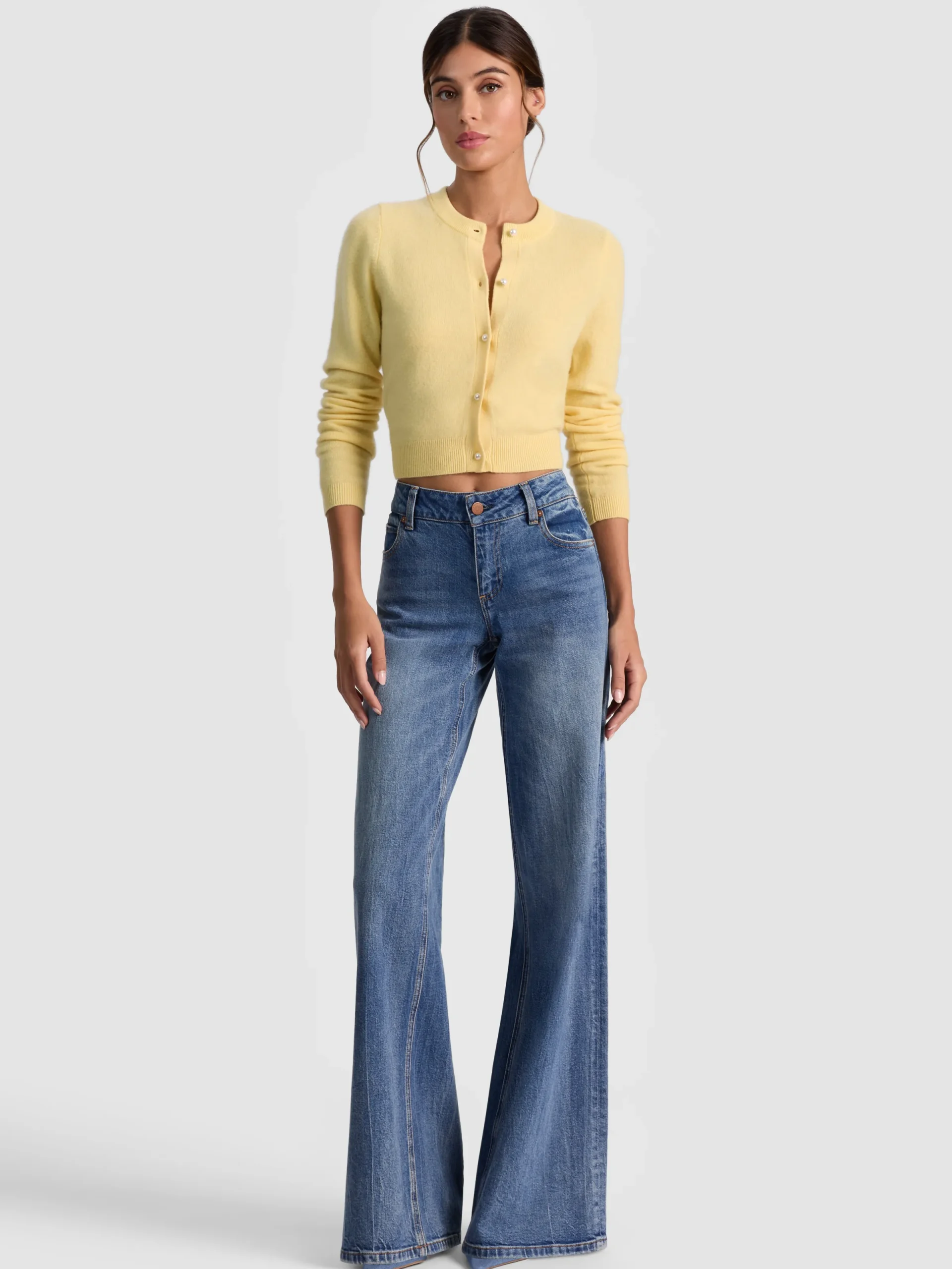 Alice and Olivia CARDIGANS*DOLLIE CASHMERE CARDIGAN DARLA LIGHT INDIGO