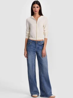 Alice and Olivia CARDIGANS*DOLLIE CASHMERE ZIP-UP HOODIE GREY MINERAL