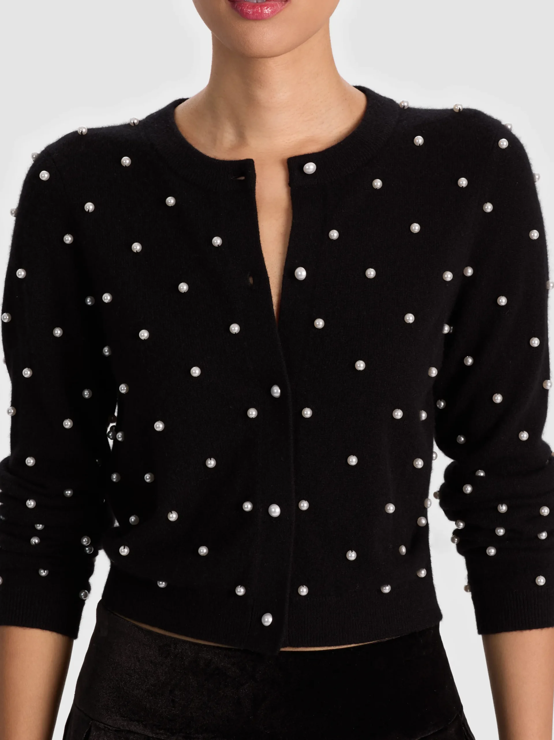 Alice and Olivia CARDIGANS*DOLLIE EMBELLISHED CASHMERE CARDIGAN BLACK