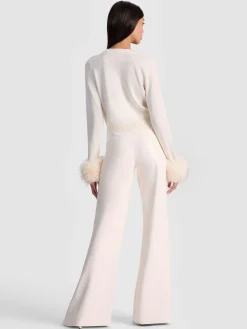 Alice and Olivia CARDIGANS*DOLLIE FAUX FUR CUFF CARDIGAN DARK OLIVE