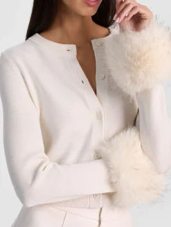 Alice and Olivia CARDIGANS*DOLLIE FAUX FUR CUFF CARDIGAN DARK OLIVE