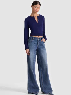 Alice and Olivia CARDIGANS*DOLLIE FAUX FUR CUFF CARDIGAN GREY MINERAL