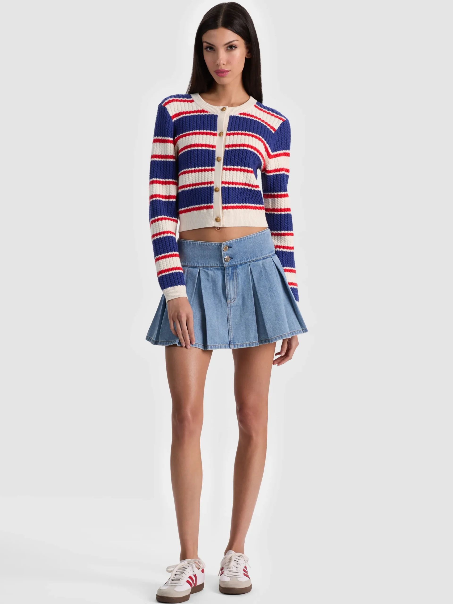 Alice and Olivia CARDIGANS*DOLLIE STRIPED CABLE CARDIGAN BLACK