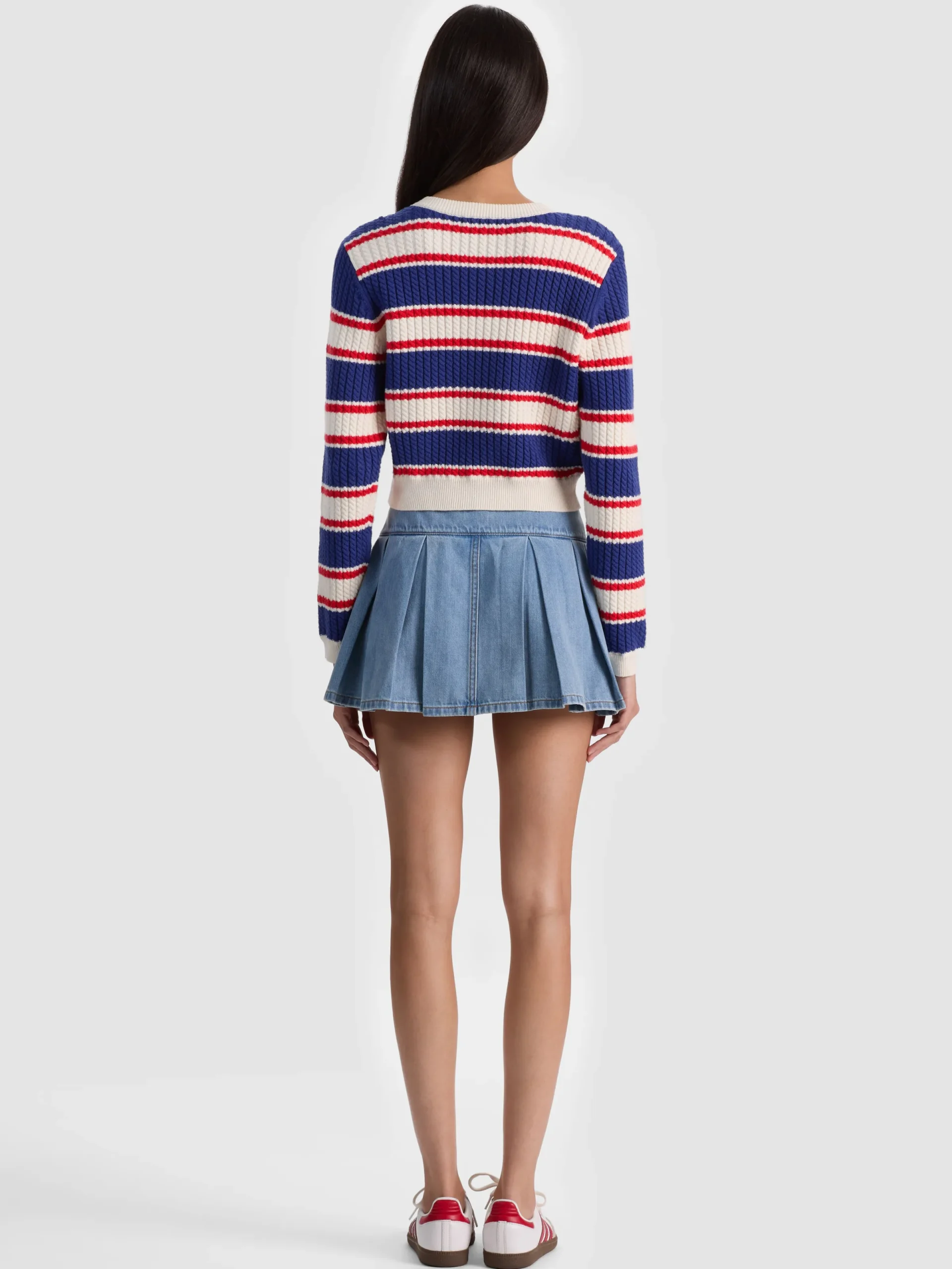 Alice and Olivia CARDIGANS*DOLLIE STRIPED CABLE CARDIGAN BLACK