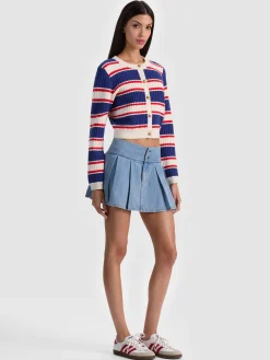 Alice and Olivia CARDIGANS*DOLLIE STRIPED CABLE CARDIGAN BLACK