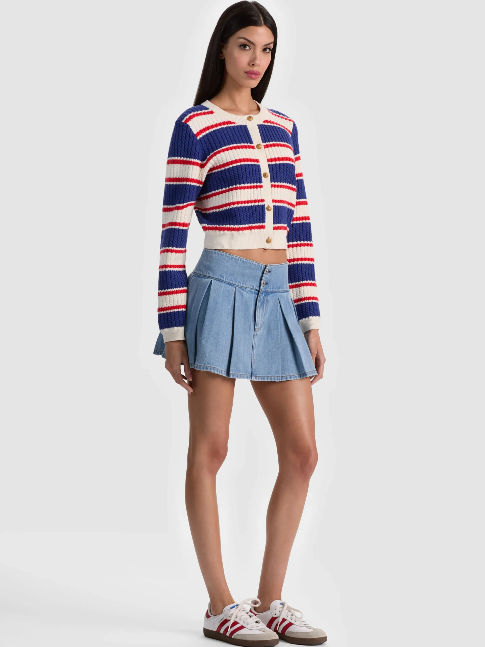 Alice and Olivia CARDIGANS*DOLLIE STRIPED CABLE CARDIGAN BLACK