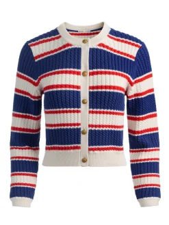 Alice and Olivia CARDIGANS*DOLLIE STRIPED CABLE CARDIGAN BLACK