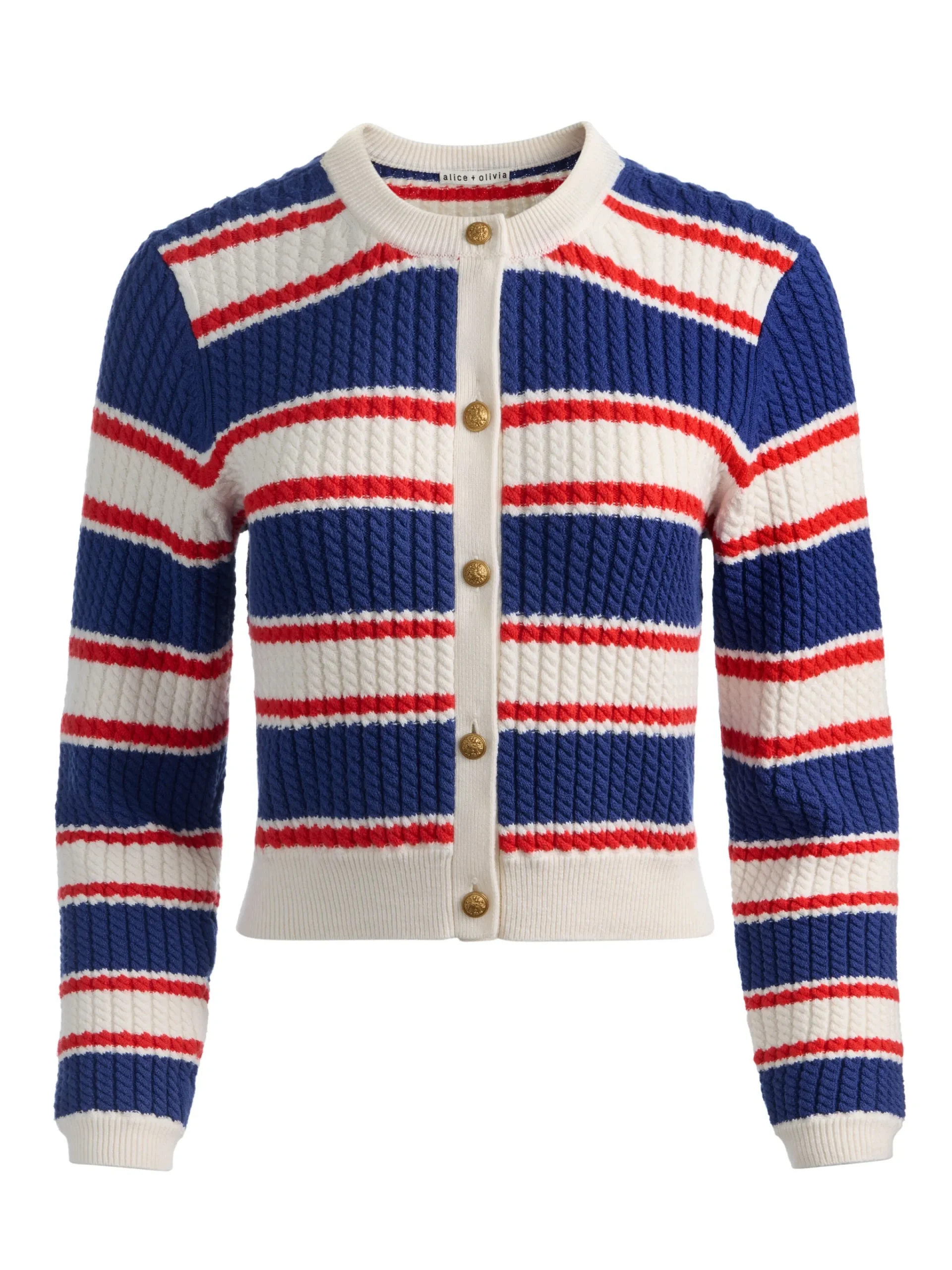 Alice and Olivia CARDIGANS*DOLLIE STRIPED CABLE CARDIGAN BLACK