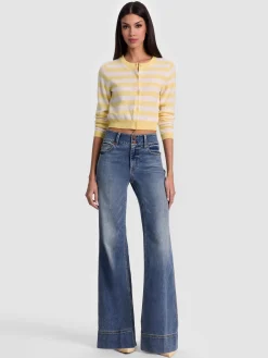 Alice and Olivia CARDIGANS*DOLLIE STRIPED CASHMERE CARDIGAN DARK CHOCOLATE/PRALINE