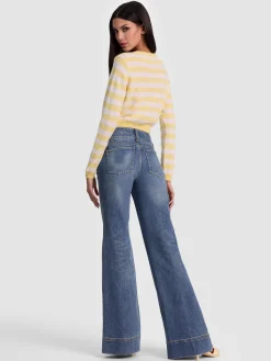 Alice and Olivia CARDIGANS*DOLLIE STRIPED CASHMERE CARDIGAN DARK CHOCOLATE/PRALINE