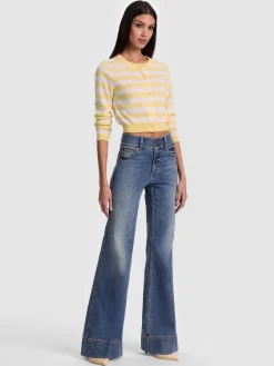 Alice and Olivia CARDIGANS*DOLLIE STRIPED CASHMERE CARDIGAN DARK CHOCOLATE/PRALINE