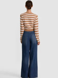 Alice and Olivia CARDIGANS*DOLLIE STRIPED CASHMERE CARDIGAN SOFT WHITE/BLACK