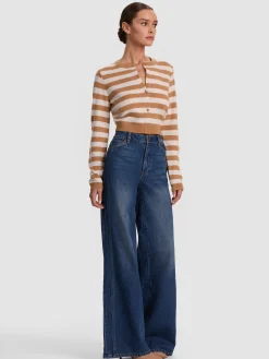 Alice and Olivia CARDIGANS*DOLLIE STRIPED CASHMERE CARDIGAN SOFT WHITE/BLACK