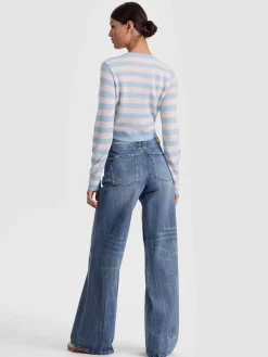 Alice and Olivia CARDIGANS*DOLLIE STRIPED CASHMERE CARDIGAN GREY MINERAL