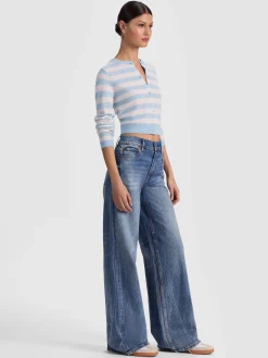 Alice and Olivia CARDIGANS*DOLLIE STRIPED CASHMERE CARDIGAN GREY MINERAL