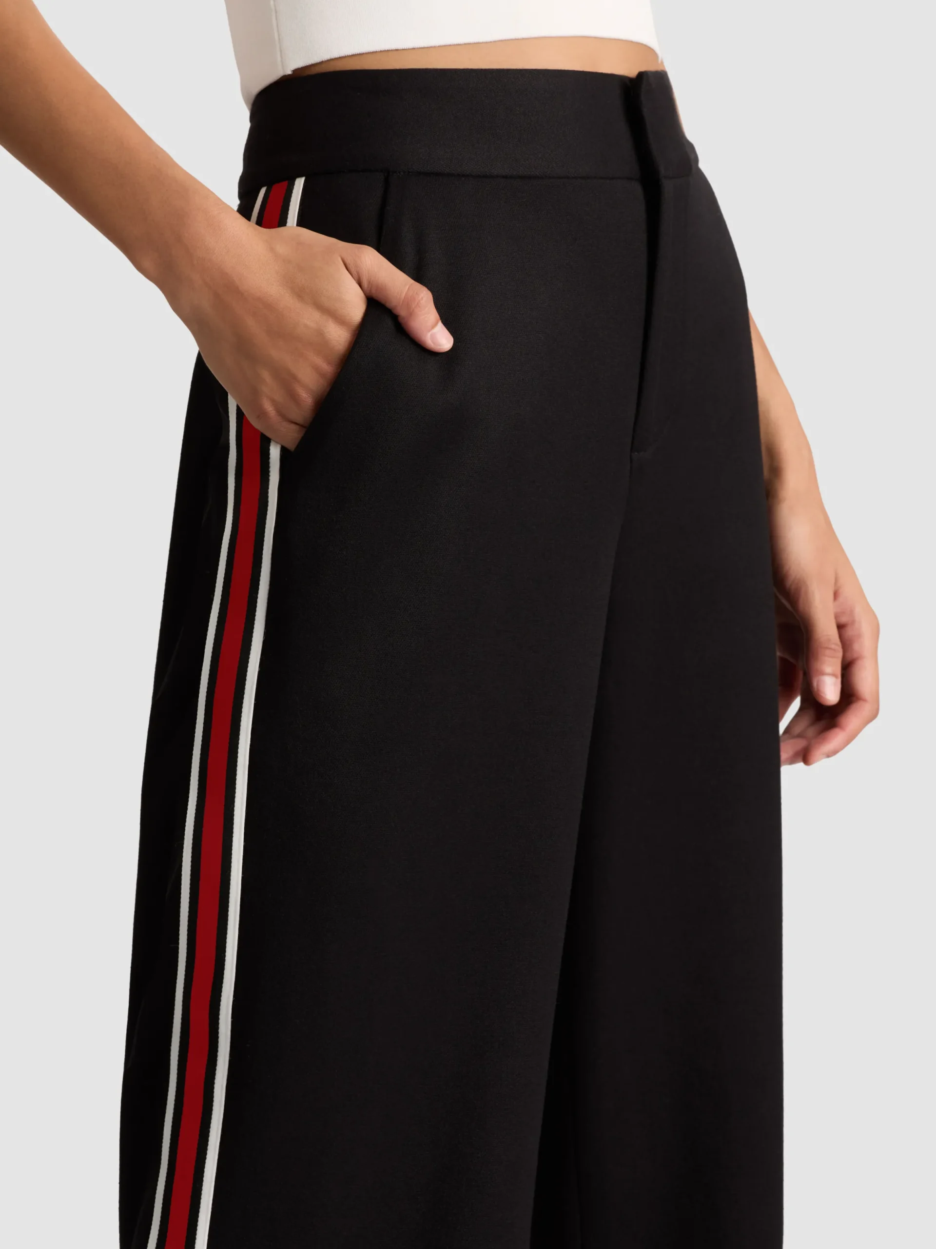 Alice and Olivia WIDE LEG*DYLAN PANT WITH SIDE STRIPE BLACK