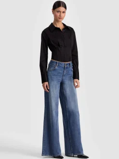 Alice and Olivia CROP TOPS*EDIE CORSET BUTTON DOWN BLACK