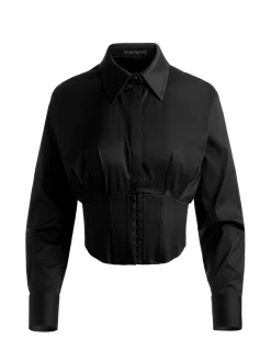 Alice and Olivia CROP TOPS*EDIE CORSET BUTTON DOWN BLACK