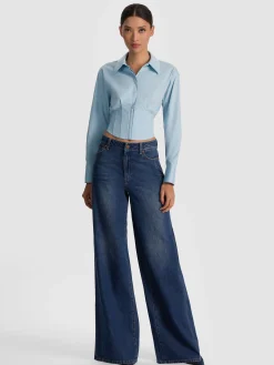 Alice and Olivia CROP TOPS*EDIE CORSET BUTTON DOWN BUTTER/ECRU