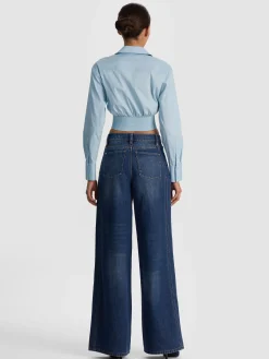 Alice and Olivia CROP TOPS*EDIE CORSET BUTTON DOWN BUTTER/ECRU