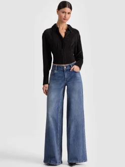 Alice and Olivia CROP TOPS*EDIE SEAMED CORSET BUTTON DOWN SOFT WHITE