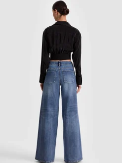 Alice and Olivia CROP TOPS*EDIE SEAMED CORSET BUTTON DOWN SOFT WHITE