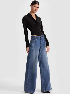 Alice and Olivia CROP TOPS*EDIE SEAMED CORSET BUTTON DOWN SOFT WHITE