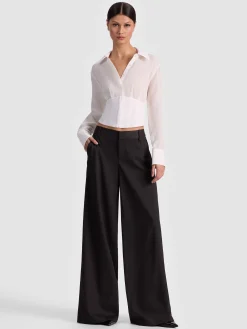 Alice and Olivia CROP TOPS*EDIE SEAMED CORSET BUTTON DOWN OFF WHITE