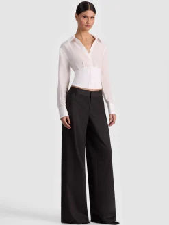 Alice and Olivia CROP TOPS*EDIE SEAMED CORSET BUTTON DOWN OFF WHITE