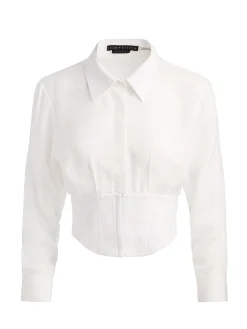 Alice and Olivia CROP TOPS*EDIE SEAMED CORSET BUTTON DOWN OFF WHITE