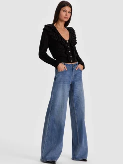 Alice and Olivia CARDIGANS*EILEEN RUFFLE CARDIGAN GREY MINERAL