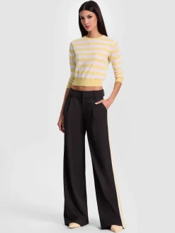 Alice and Olivia WIDE LEG*ERIC PANT WITH SIDE STRIPE DARK CHOCOLATE/PRALINE