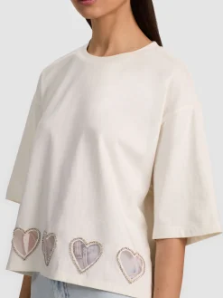 Alice and Olivia T-SHIRTS*EVAN HEART CUTOUT TEE ENGLISH ROSE