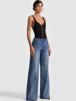 Alice and Olivia BODYSUITS*EVE ZIP FRONT BODYSUIT GREY MINERAL