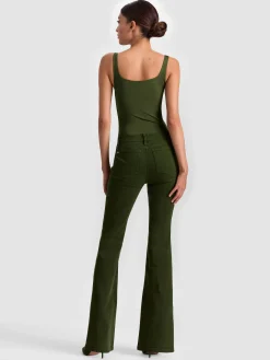 Alice and Olivia BODYSUITS*EVE ZIP FRONT BODYSUIT DARK OLIVE