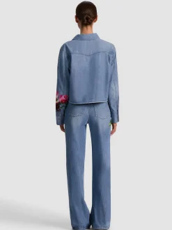 Alice and Olivia CROP TOPS*FINELY DENIM BUTTON DOWN CAROLINA BLUE