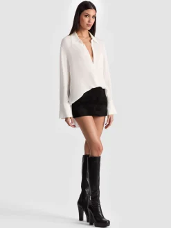 Alice and Olivia BLOUSES*FINELY OVERSIZED BUTTON DOWN BLACK