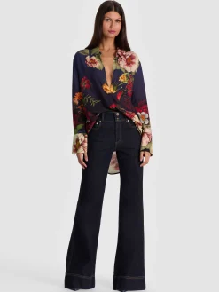 Alice and Olivia BLOUSES*FINELY OVERSIZED BUTTON DOWN BLACK