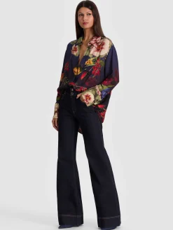 Alice and Olivia BLOUSES*FINELY OVERSIZED BUTTON DOWN BLACK