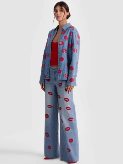 Alice and Olivia ANDREW PANT|JADE MESH BUTTON DOWN*FINELY OVERSIZED BUTTON DOWN DARK OLIVE