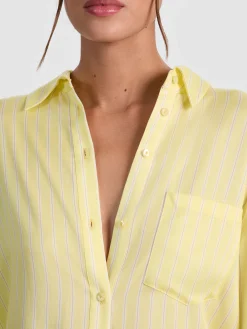 Alice and Olivia BLOUSES*FINELY PINSTRIPED BUTTON DOWN DARK CHOCOLATE/PRALINE
