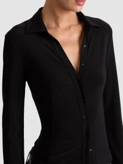 Alice and Olivia ANDREW PANT|JADE MESH BUTTON DOWN*FREYA FITTED TOP OFF WHITE