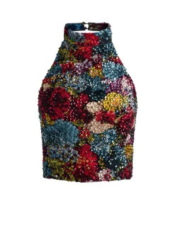 Alice and Olivia CROP TOPS*GATZ EMBELLISHED TOP OFF WHITE