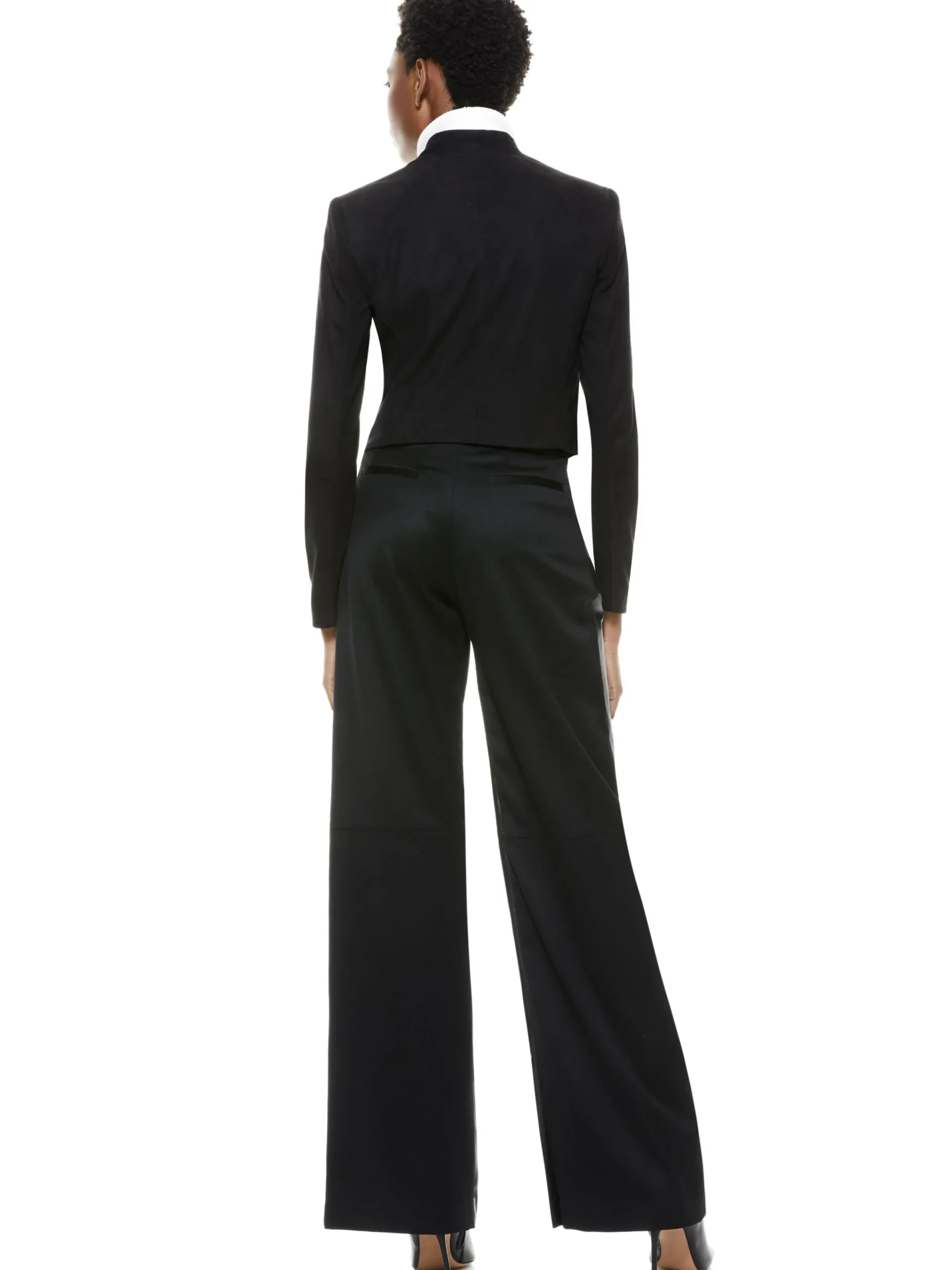 Alice and Olivia ANDREW PANT|JADE MESH BUTTON DOWN*HARVEY SUEDE JACKET WHITE