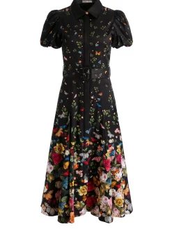 Alice and Olivia MIDI*HENRIETTA BELTED MIDI DRESS EMPRESS BLOOM OFF WHITE