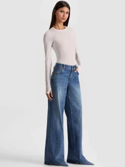 Alice and Olivia BODYSUITS*HOTTIE LONG SLEEVE BODYSUIT GREY MINERAL