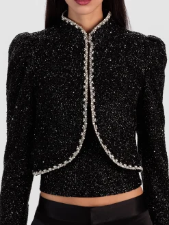 Alice and Olivia CROPPED JACKETS*ILARIA EMBELLISHED JACKET MIDNIGHT BLUE