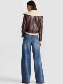 Alice and Olivia CROPPED JACKETS*ISAIAH FAUX SHEARLING JACKET BLACK